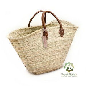 Straw bag French market basket, Beach Handmade Moroccan Basket - leather handle